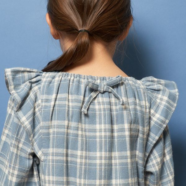 日本 Lycee mine - 法蘭絨浪漫細節長袖洋裝-卡其格紋