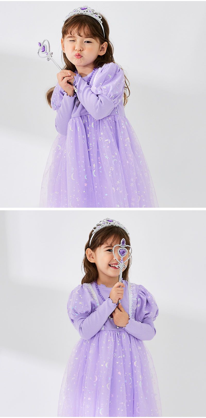 韓國 OZKIZ - 長髮公主紫色洋裝套組(附飾品)-紫