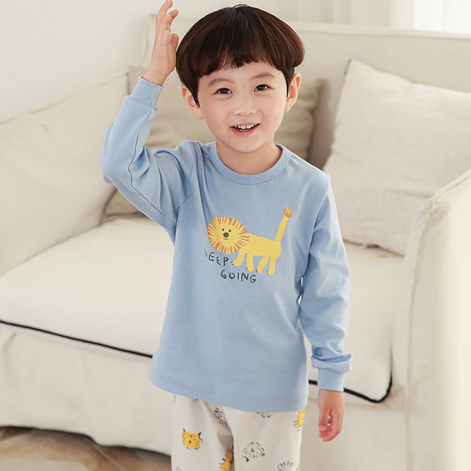 正韓 Cogibu - 極舒適無螢光劑 100% 有機棉(雙面)幼兒/兒童長袖睡衣/家居服套裝組-小獅王