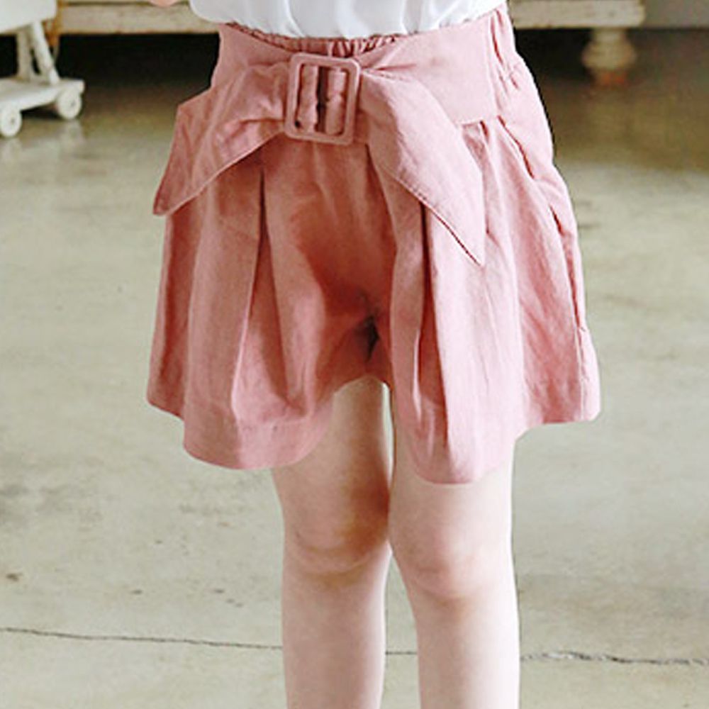 韓國 PuellaFLO - (剩9,11號)假寬版腰帶打褶褲-粉紅
