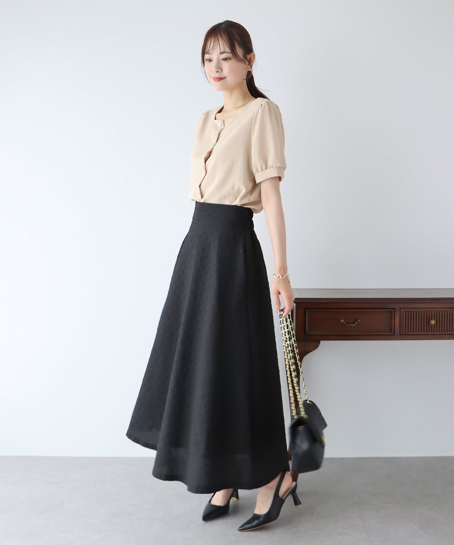 日本 BLUE EAST - 法式方領短袖珍珠釦襯衫-水藍