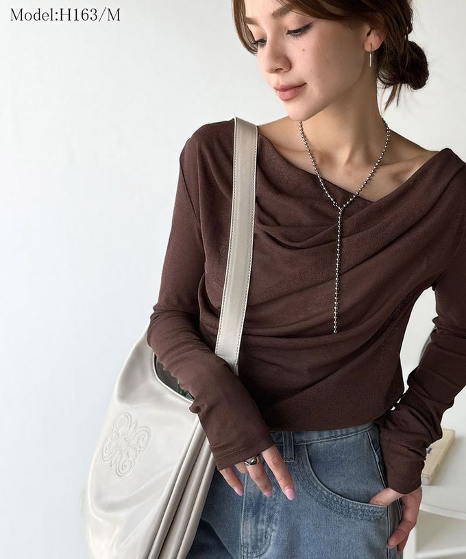 日本 Classical Elf - 柔美皺摺顯瘦V領薄長袖上衣-淺灰