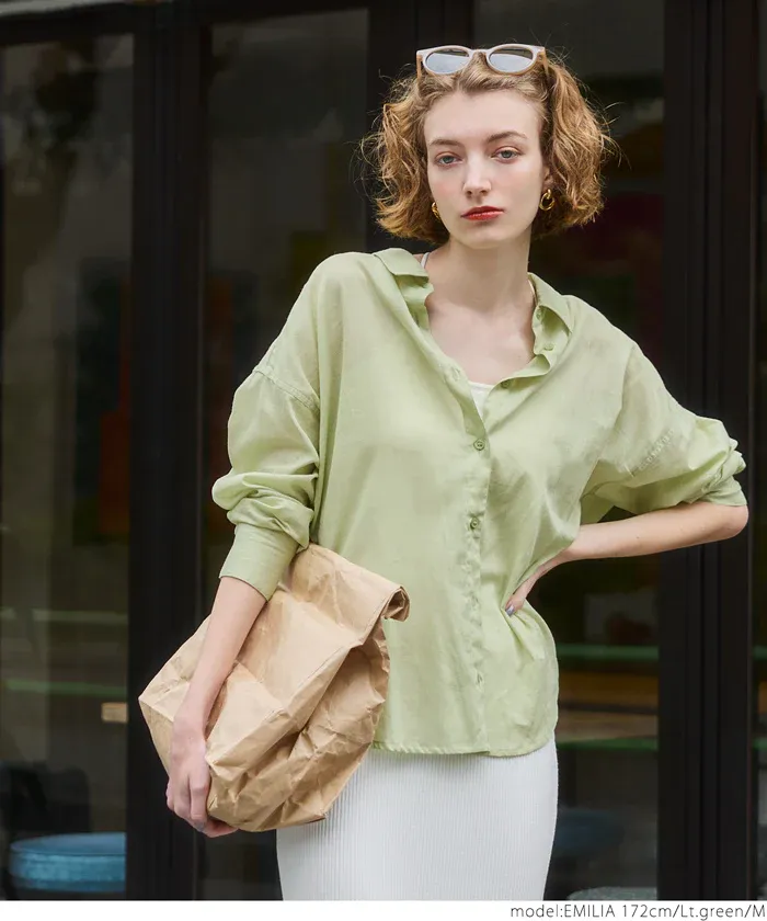 日本 COCA - 純棉透感薄長袖襯衫/薄外套-白