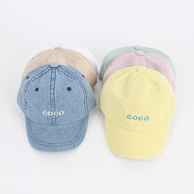 韓國 Babyblee - 正韓製coco刺繡印兒童老帽-湖綠 (FREE[頭圍約48~51cm])