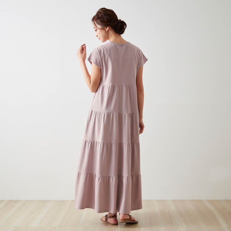 日本千趣會 - 優雅蛋糕層次法式袖洋裝(大人款)-綠卡其