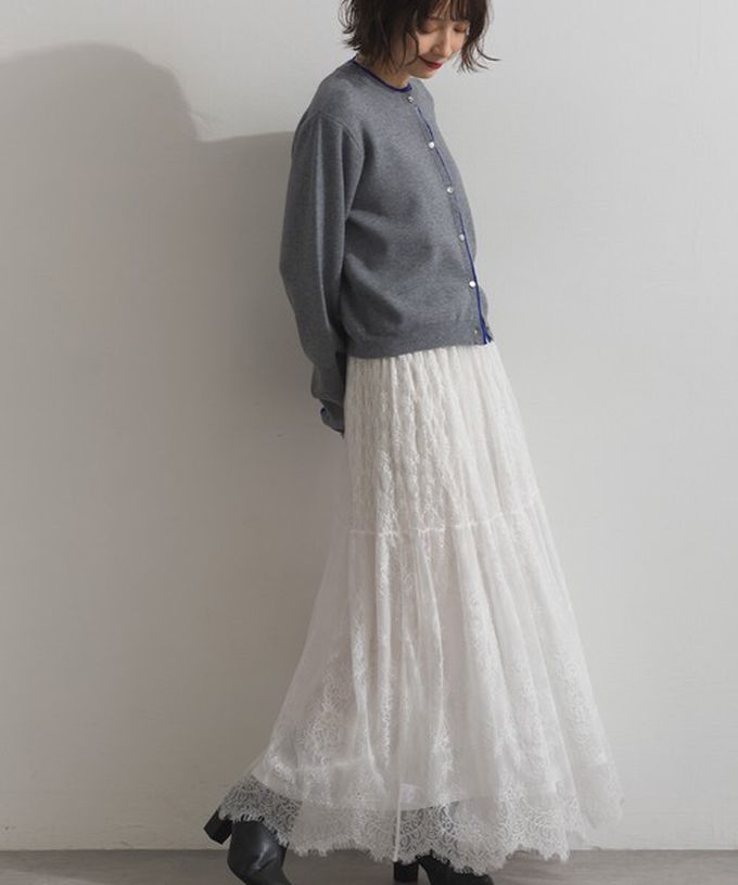 日本 ELENCARE DUE - 奢華睫毛蕾絲飄逸長裙(2件式)-黑