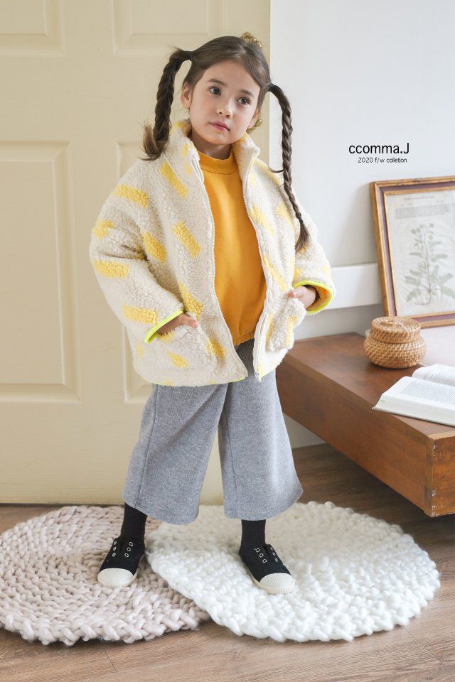 韓國 ccomma. J - 幾何圖形搖粒絨外套-象牙白