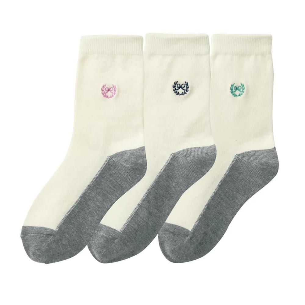 日本千趣會 - GITA 超值中筒襪三件組-蝴蝶結-奶油白