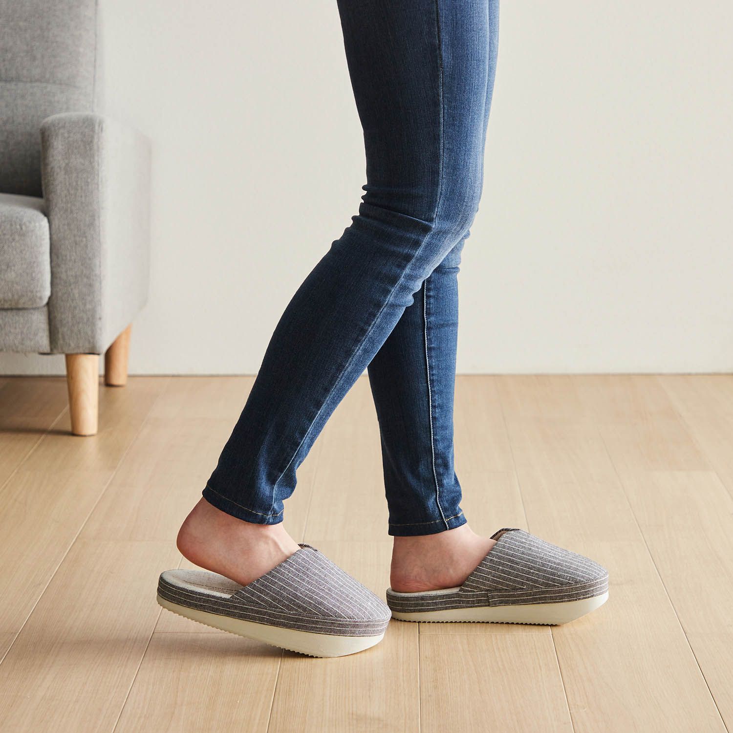 日本千趣會 - 無印風 簡約室內拖鞋-條紋-咖啡