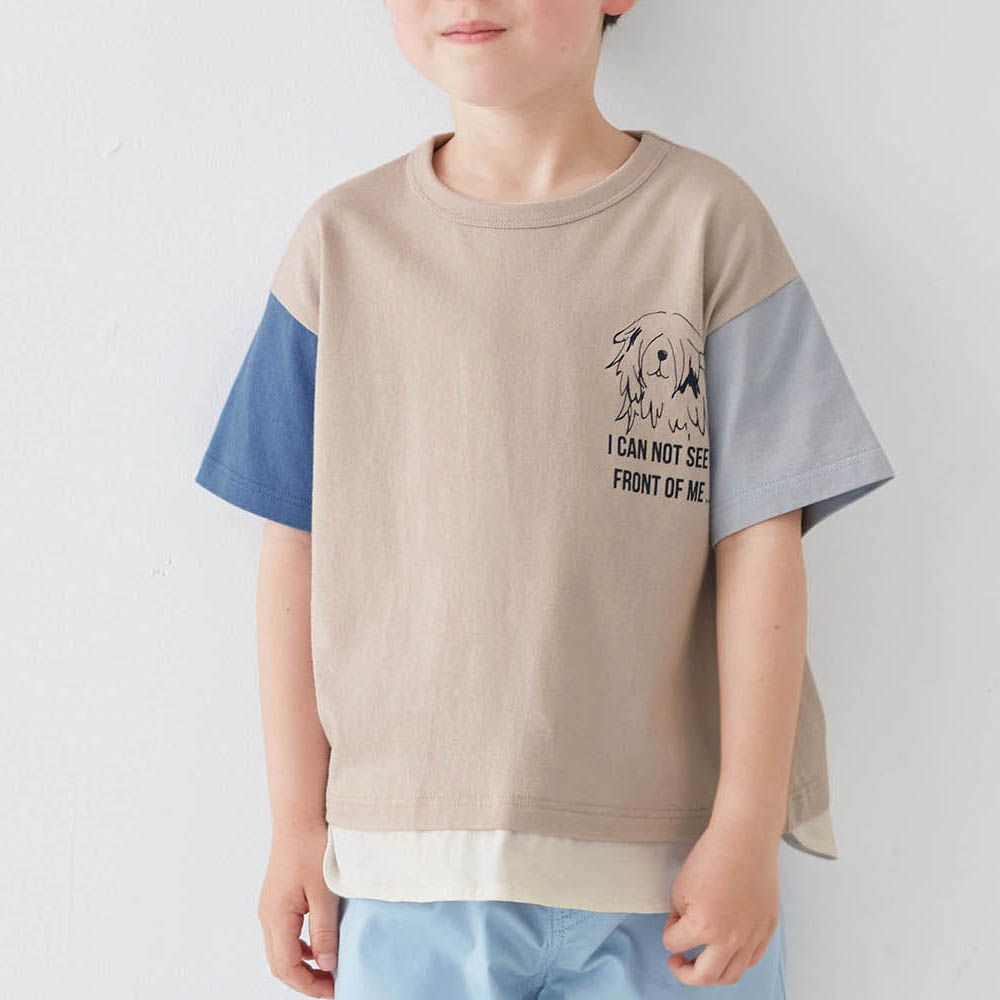 GITA 雙層下擺印花短袖上衣-胸前狗狗-淺棕