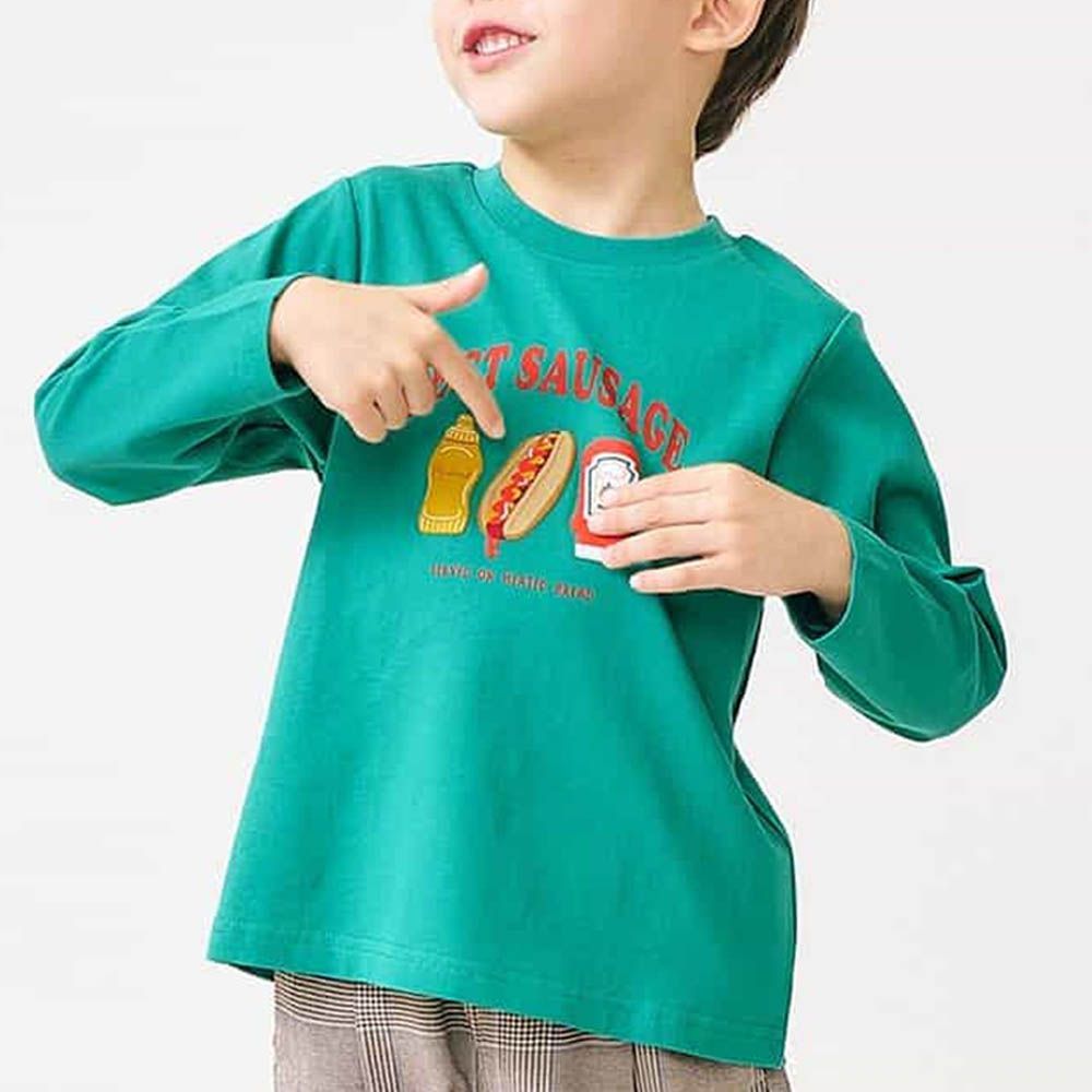 天天穿百搭印花長袖上衣-熱狗堡-綠