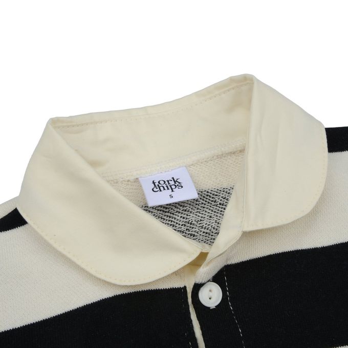 韓國 FORK CHIPS - 極簡翻領寬條紋寬鬆長袖上衣-象牙白X黑