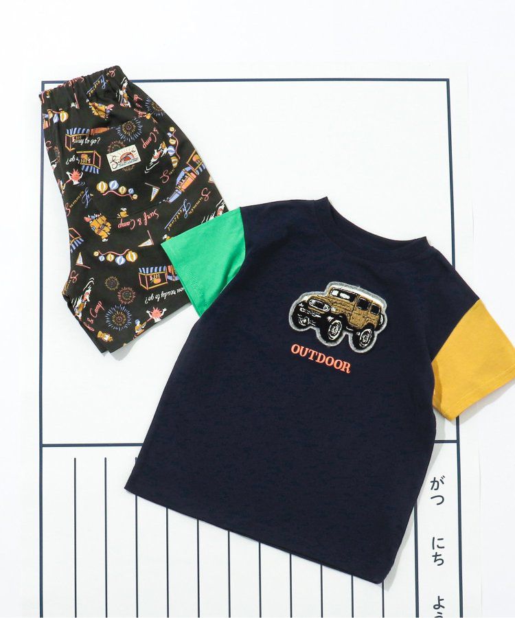 日本 BREEZE - 暑假來了立體印花短袖上衣-甲蟲-撞色袖黃