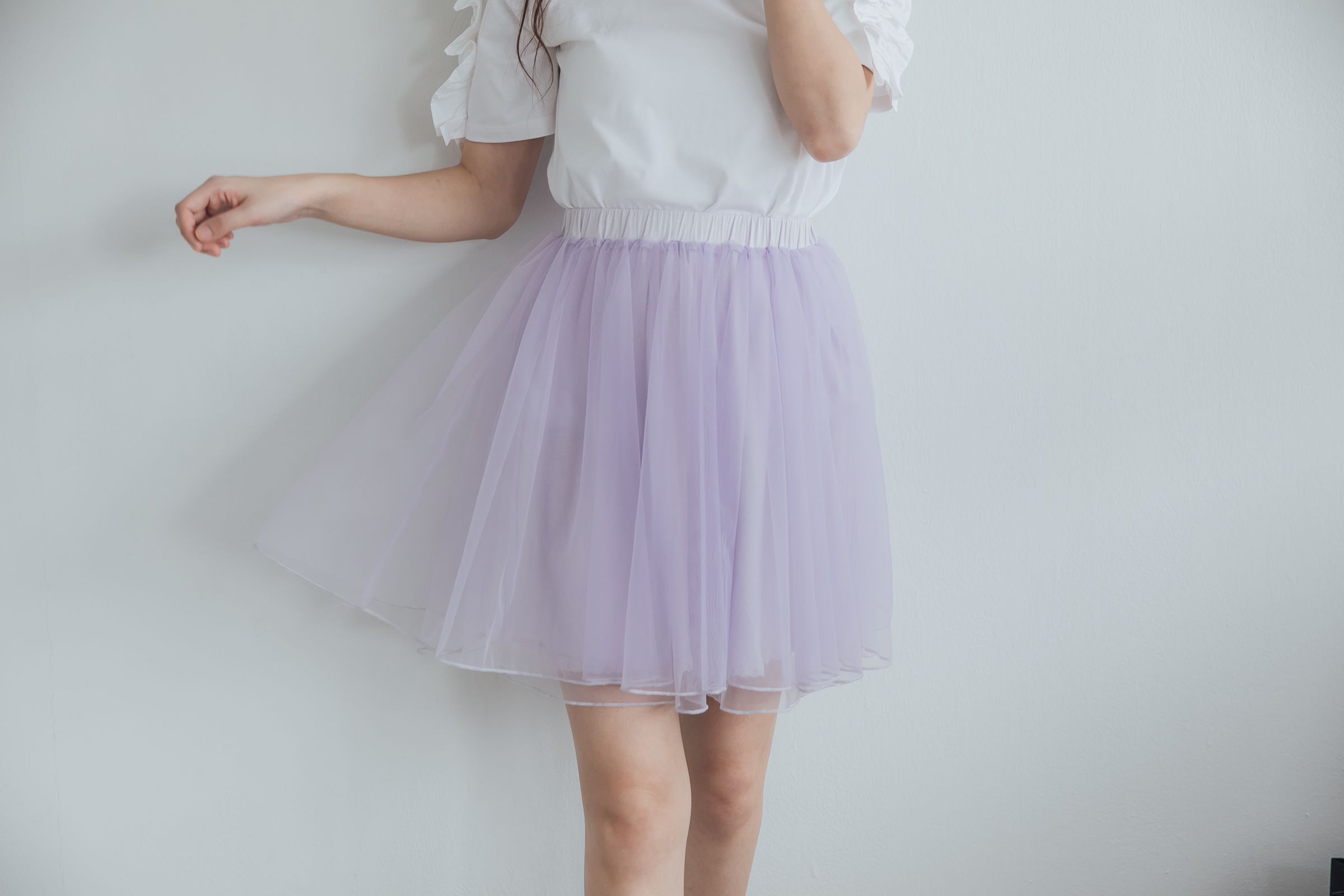 Peachy - 獨家訂製綿柔空氣紗裙-短裙款-淺芋灰 (F)