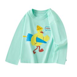 BE TOP - 純棉圓領薄長袖上衣-雨傘鴨鴨-淺綠