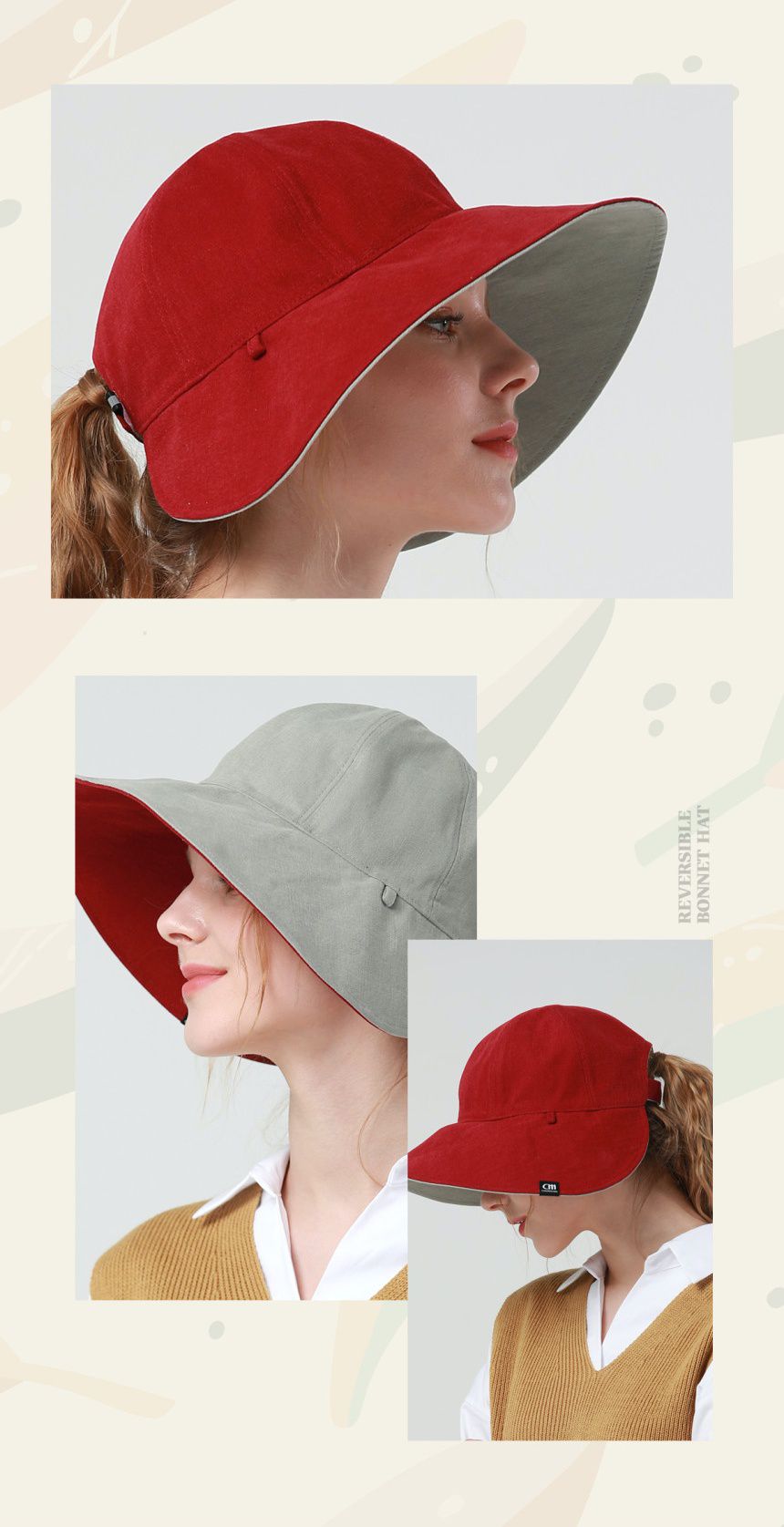 韓國 CHAMELEON - 雙面牛仔布料遮陽帽-黑/棕