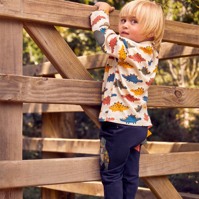 英國 JoJo Maman BeBe - 幼/兒童100%純棉長袖上衣 2 件組(可當內搭)-彩虹恐龍