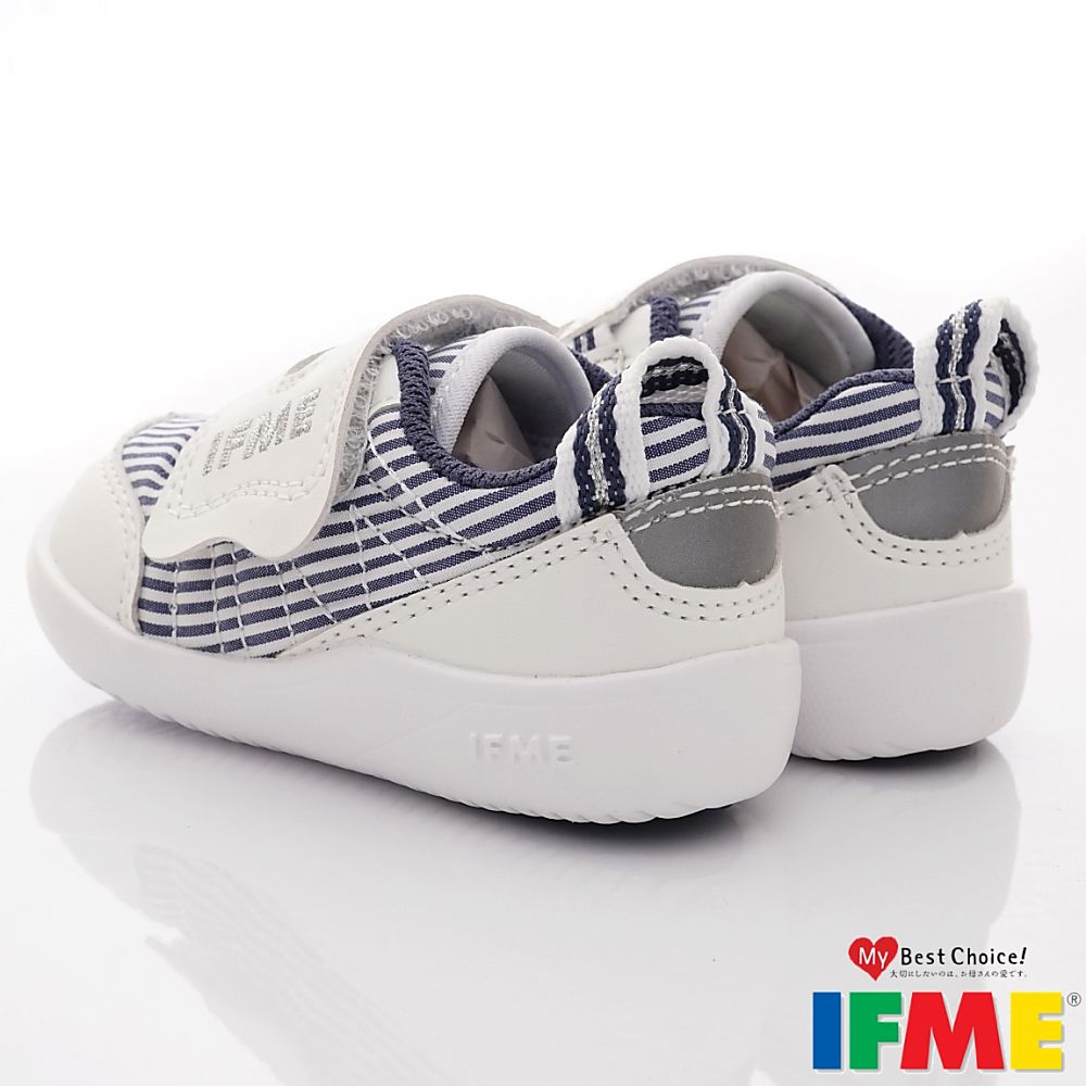 日本IFME - 輕量條紋寶寶機能學步鞋(寶寶段)-白