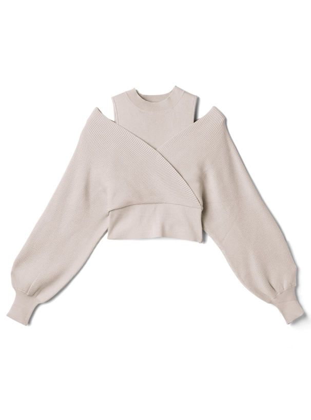 日本 GRL - 微立領挖肩針織上衣-深可可