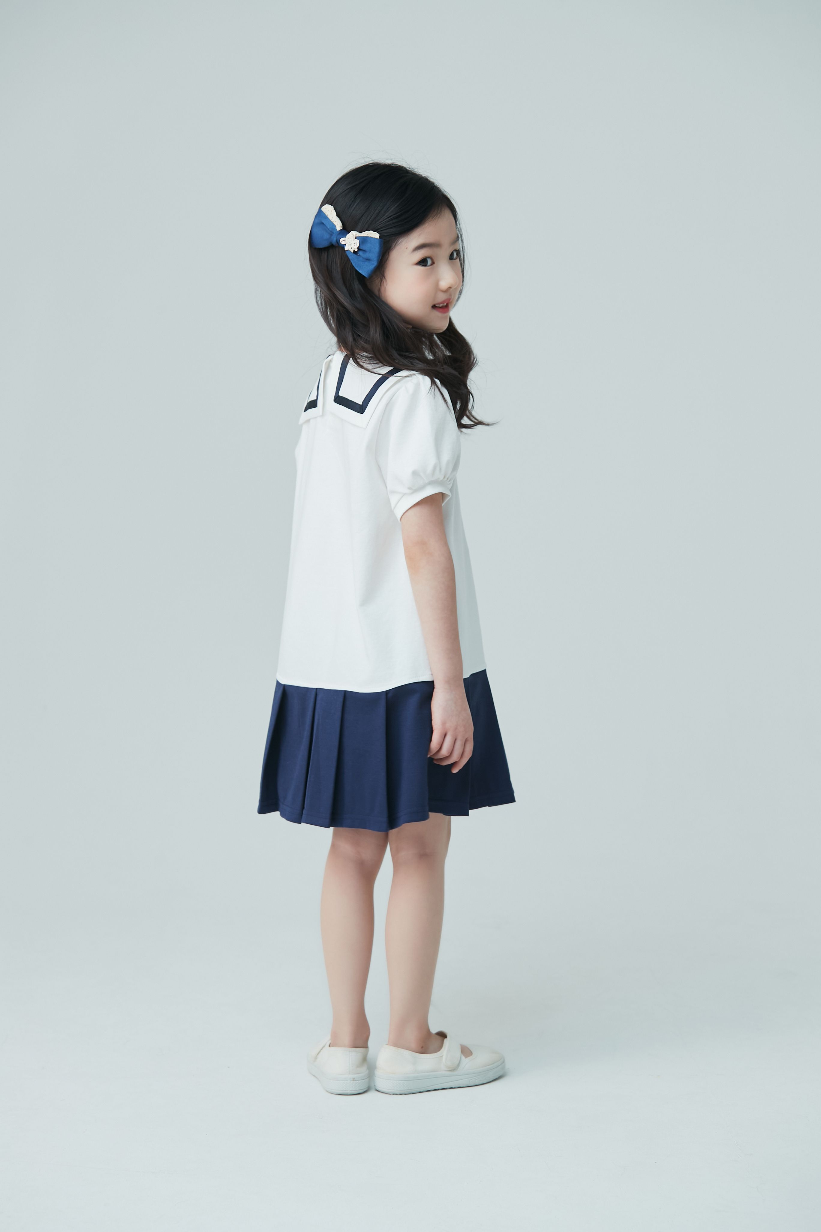 韓國 Coco Bang - 假兩件水手風洋裝