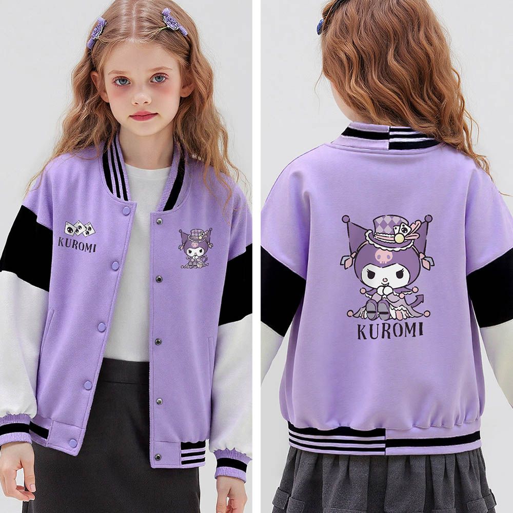 撞色拼接棒球外套-卡通人物酷洛米-紫色