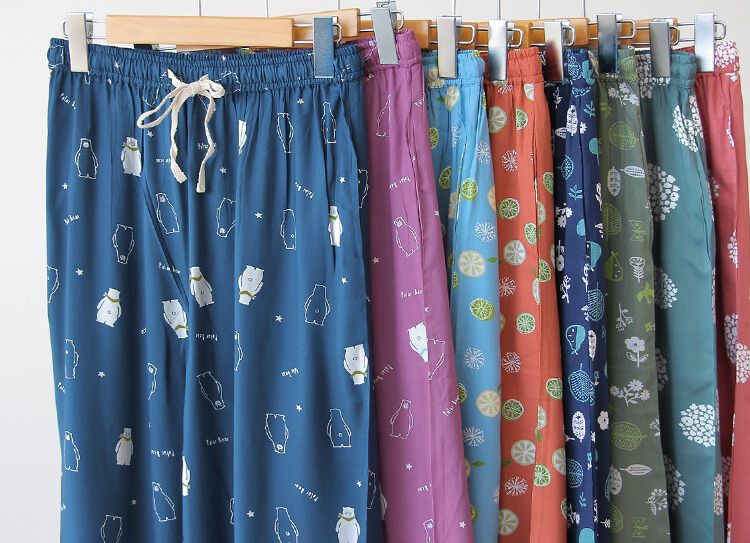 日本涼感服飾 - COOL 涼感柔軟舒適家居長褲/睡褲-北歐森林-墨綠 (M-L Free)