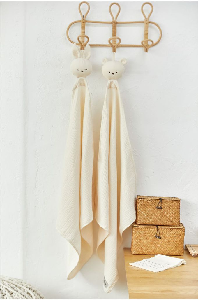 韓國 Hello HiZoo - 多功能純棉三層紗安撫毯/浴巾/紗布巾/咬咬巾/口水巾/安撫巾(兔兔)