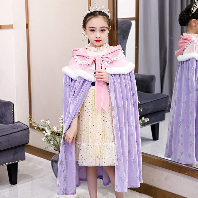 冰雪女王保暖印花斗篷-紫色