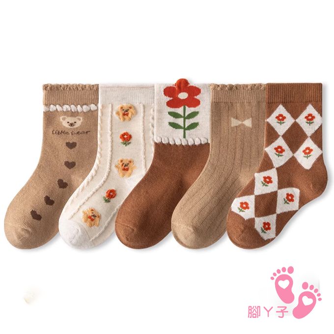 腳ㄚ子 - 幼/兒童棉質中筒襪 童襪 襪子 棉襪 兒童襪-小熊餅乾