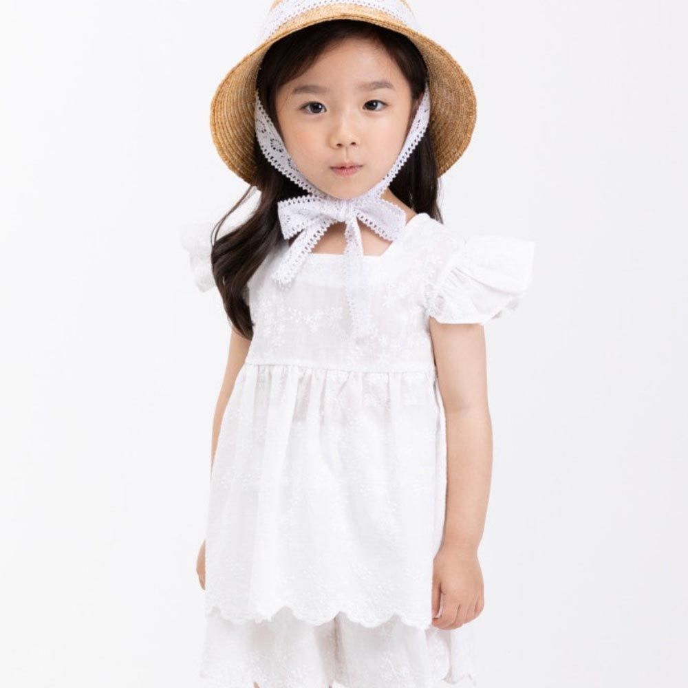 韓國 Coco Bang - 花刺繡裝飾裝飾袖上衣-白