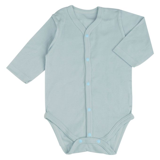 akachan honpo - 長袖前開式速乾包屁衣-2件組 玩具列車-藍色