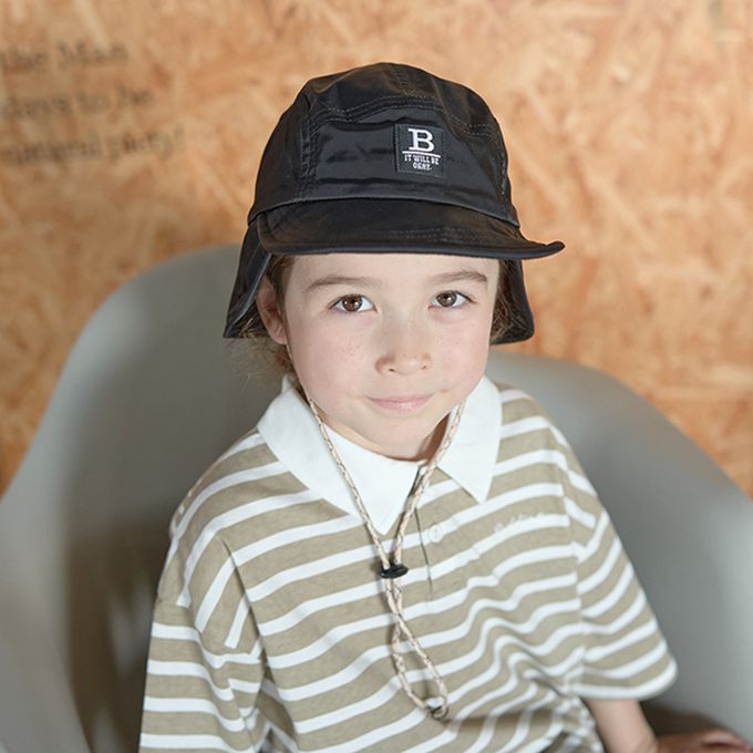 日本 b-ROOM - 帥氣翻折狩獵風遮陽帽-附調節繩-黑 (54cm)