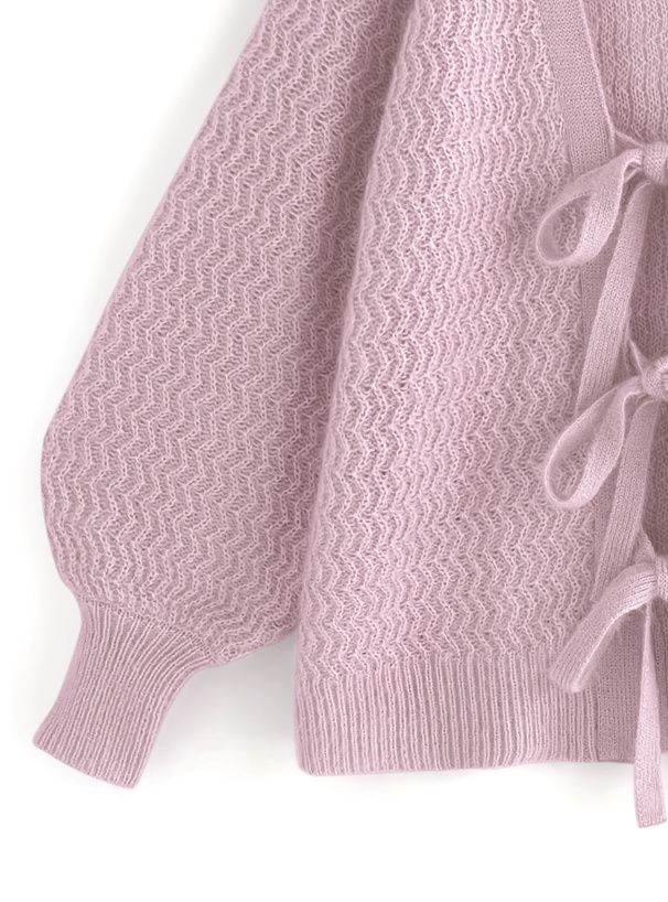 日本 GRL - 甜美綁帶開襟針織外套-淺粉 (F)