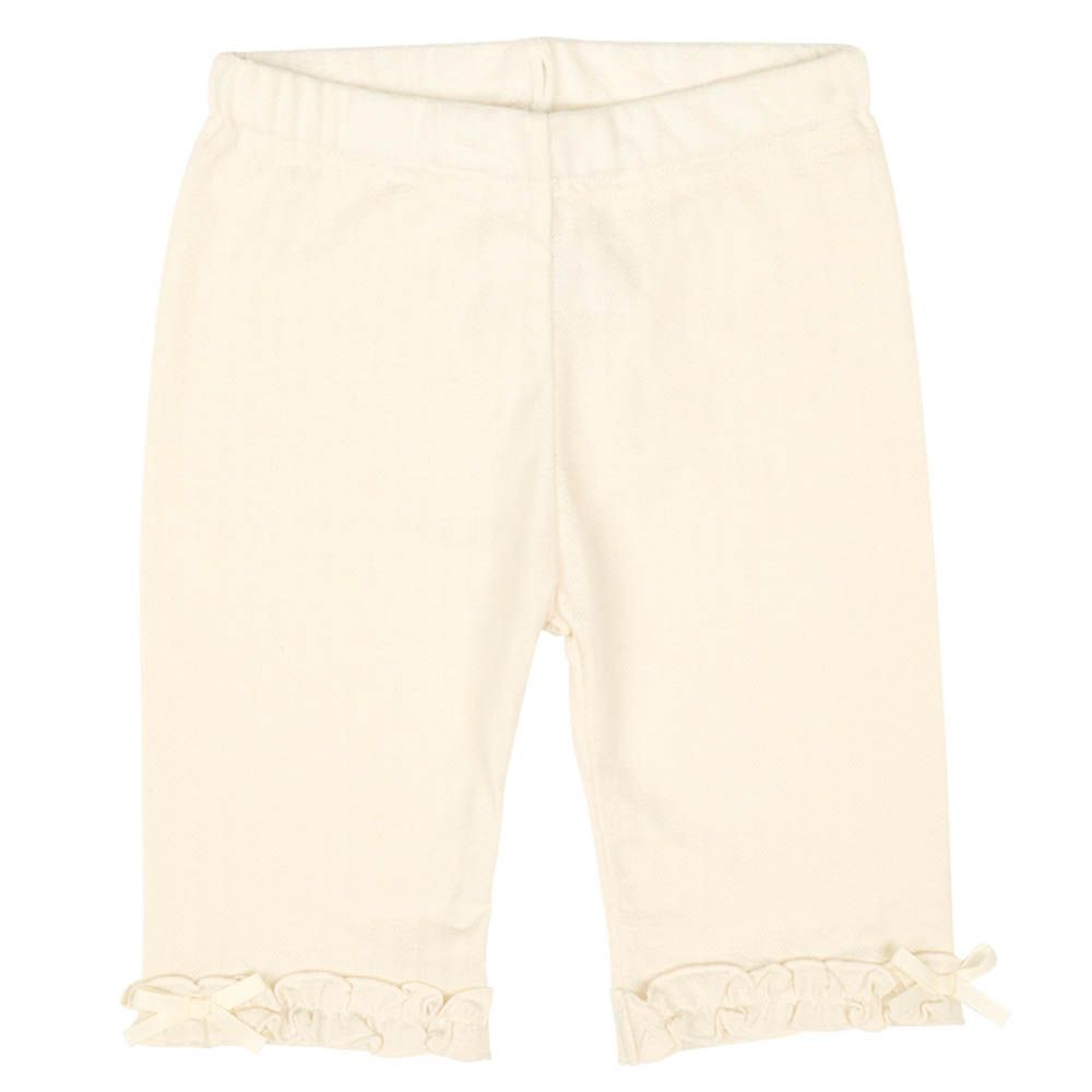 5分內搭褲-褲腳荷葉邊-象牙白色