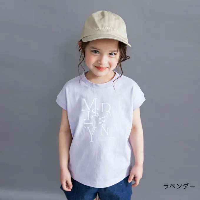 日本 BRANSHES - 100%棉 簡約風圓領法式袖上衣-方形英文-炭灰