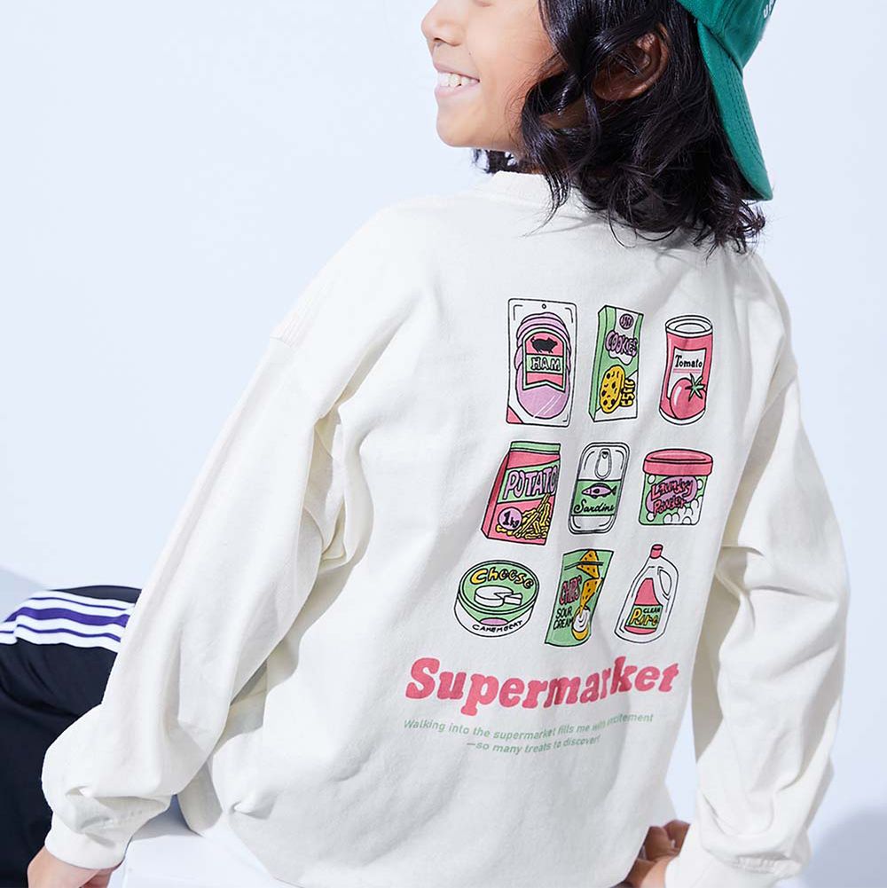 100%棉 寬鬆版型縮口長袖上衣-繽紛超市-白