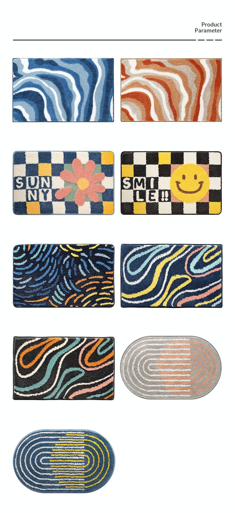 快速吸水植絨浴室腳踏墊-海洋-藍色