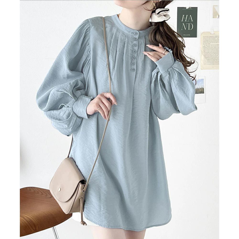 日本 Classical Elf - 2way大寬袖透膚開襟襯衫-水藍