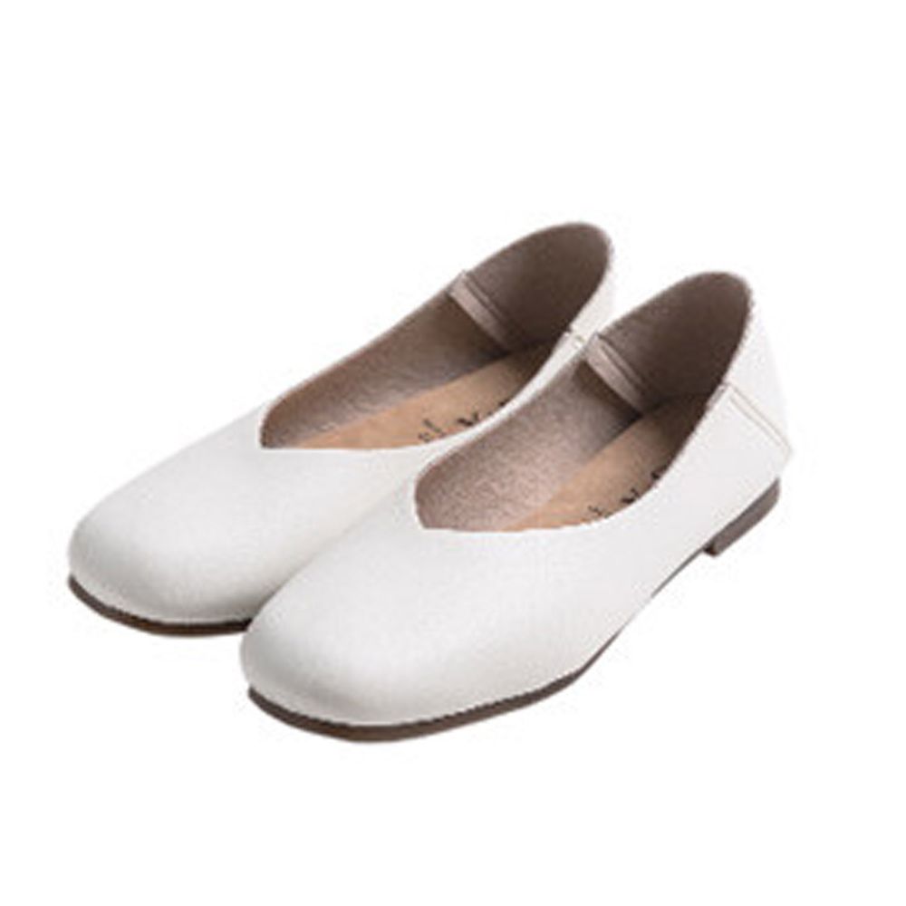 日本女裝代購 - 日本製 仿皮柔軟V字顯瘦平底鞋/懶人鞋-純白