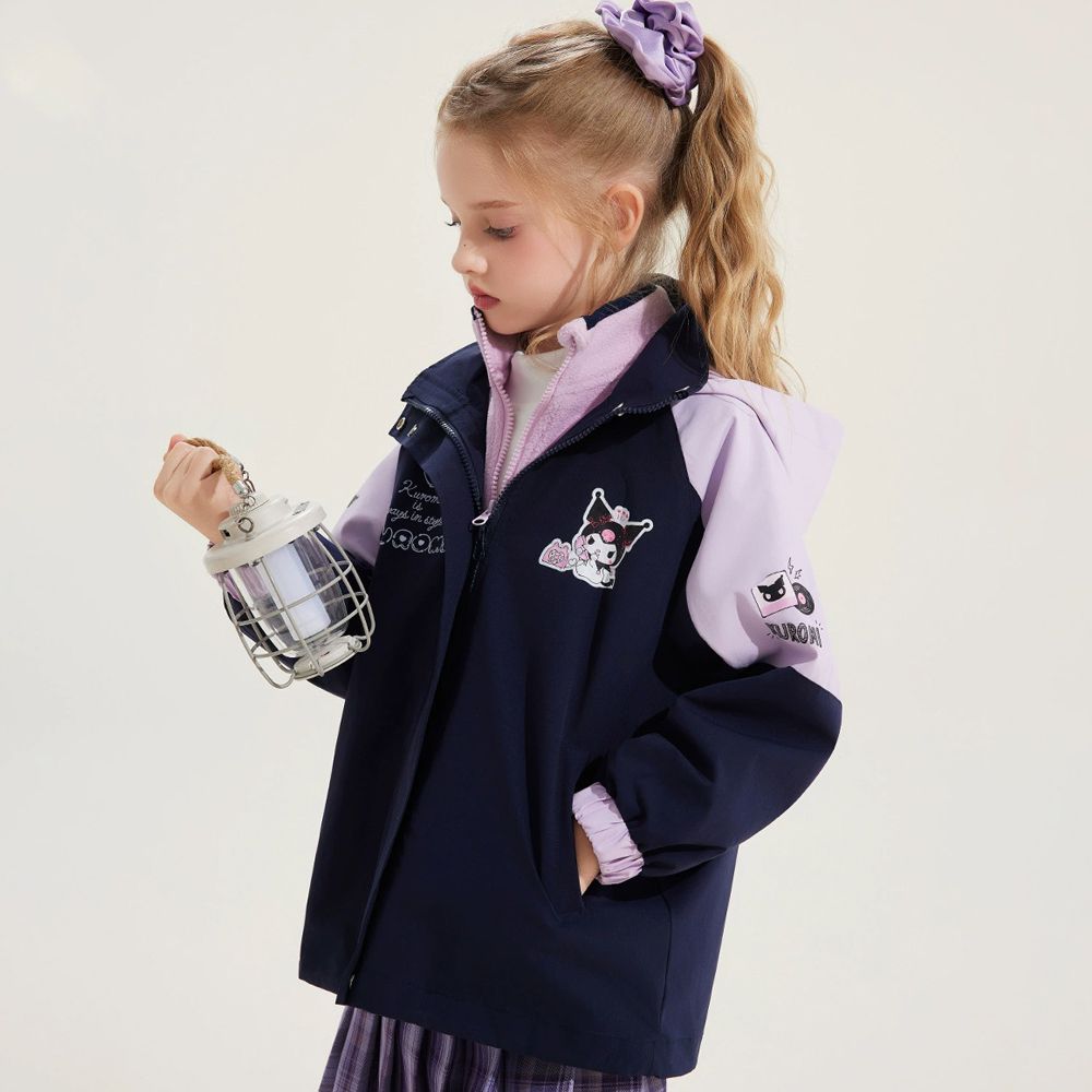 防風x保暖搖粒絨兩件式衝鋒外套-卡通人物酷洛米-藏青