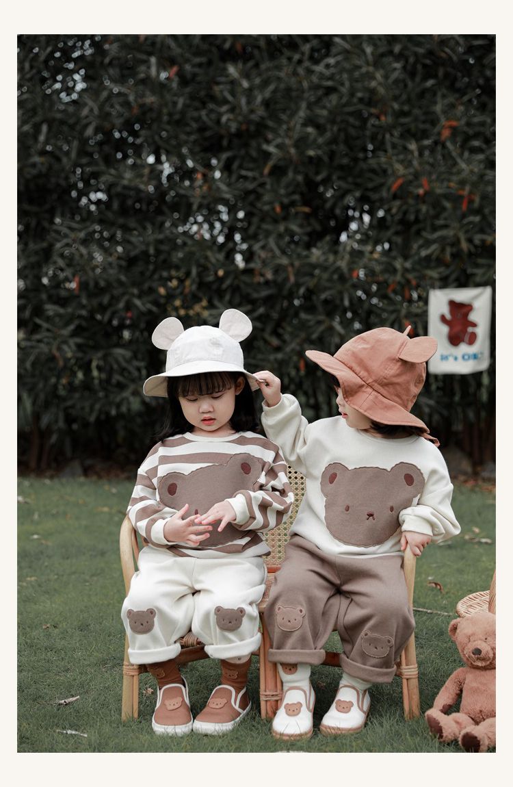 童趣造型吊帶長褲-熊熊小口袋-米白色