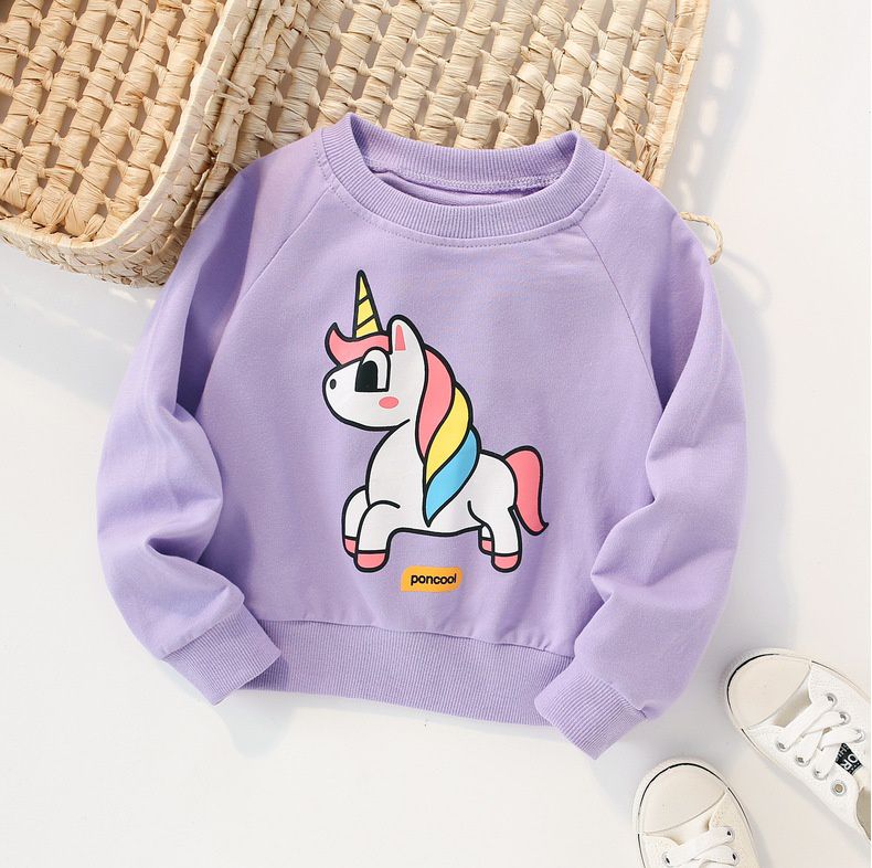 圓領長袖束口上衣-繽紛獨角獸-紫色