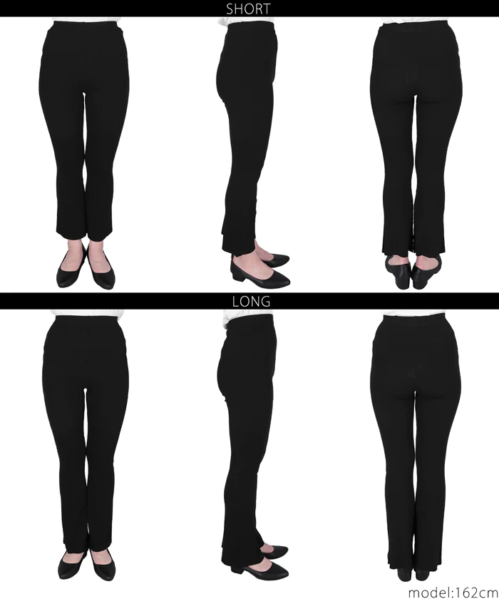 日本 COCA - 修長美腿羅紋微喇叭長褲-深綠