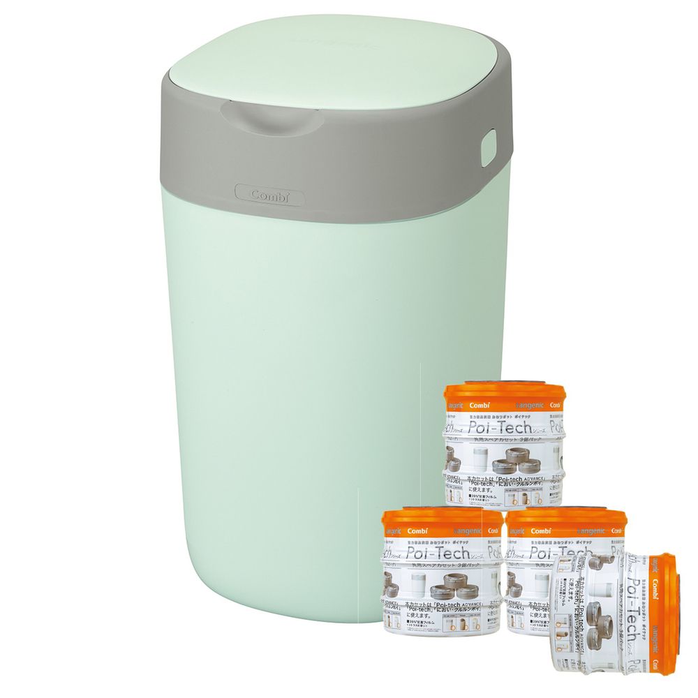 日本 Combi - Poi-Tech Advance 尿布處理器-專用膠膜捲量販箱購超值組-3入x4-薄荷綠