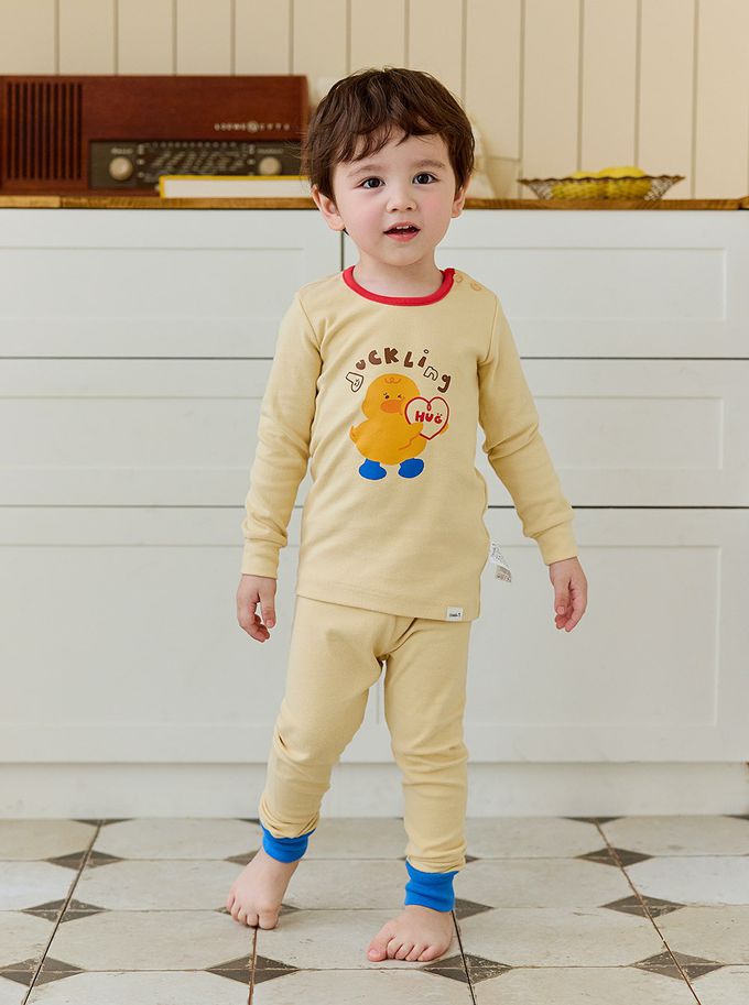 韓國 Cordi-i - 桃皮絨長袖家居服-HUG鴨鴨-黃