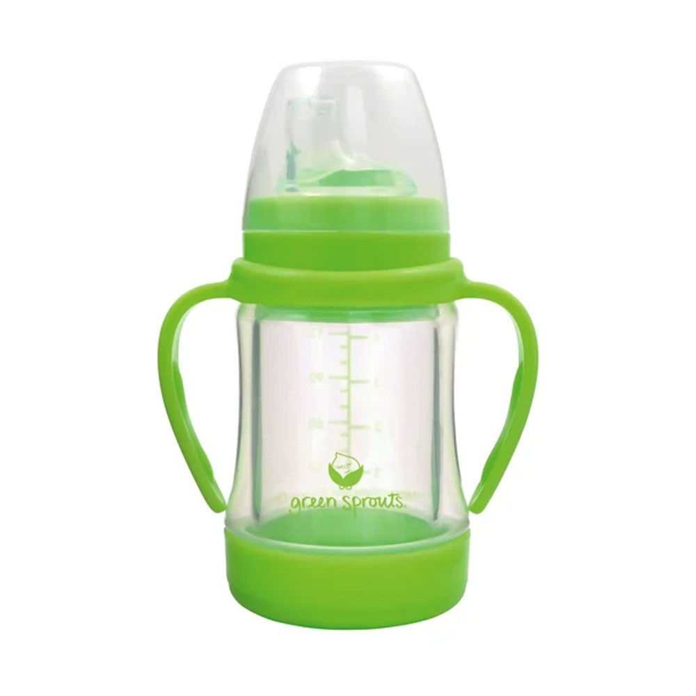 美國 green sprouts 小綠芽 - 多用途雙層玻璃奶瓶/水瓶-118ML-草綠色