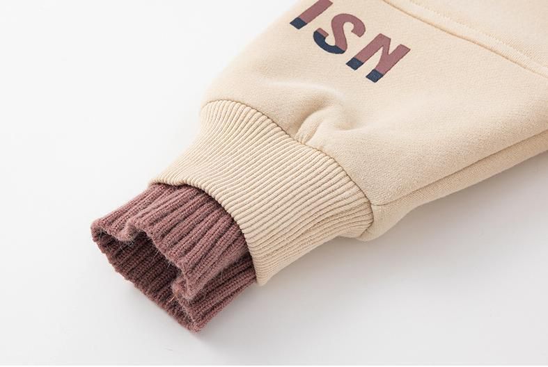 加絨休閒大學T-米杏色