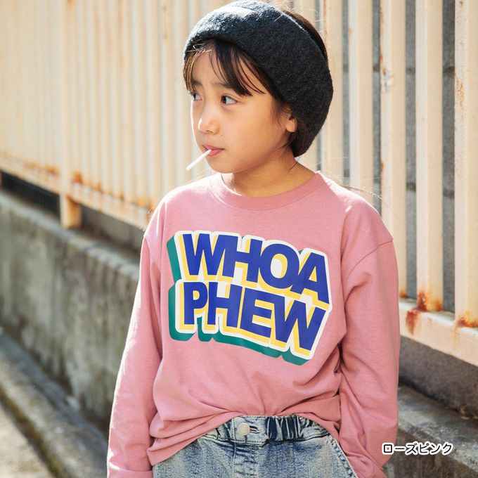 日本 BRANSHES - 100%棉 英文標語落肩長袖上衣-背後標誌-白