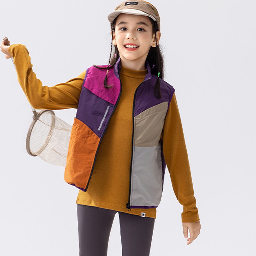 防潑水速乾潮流撞色背心-拼色紫