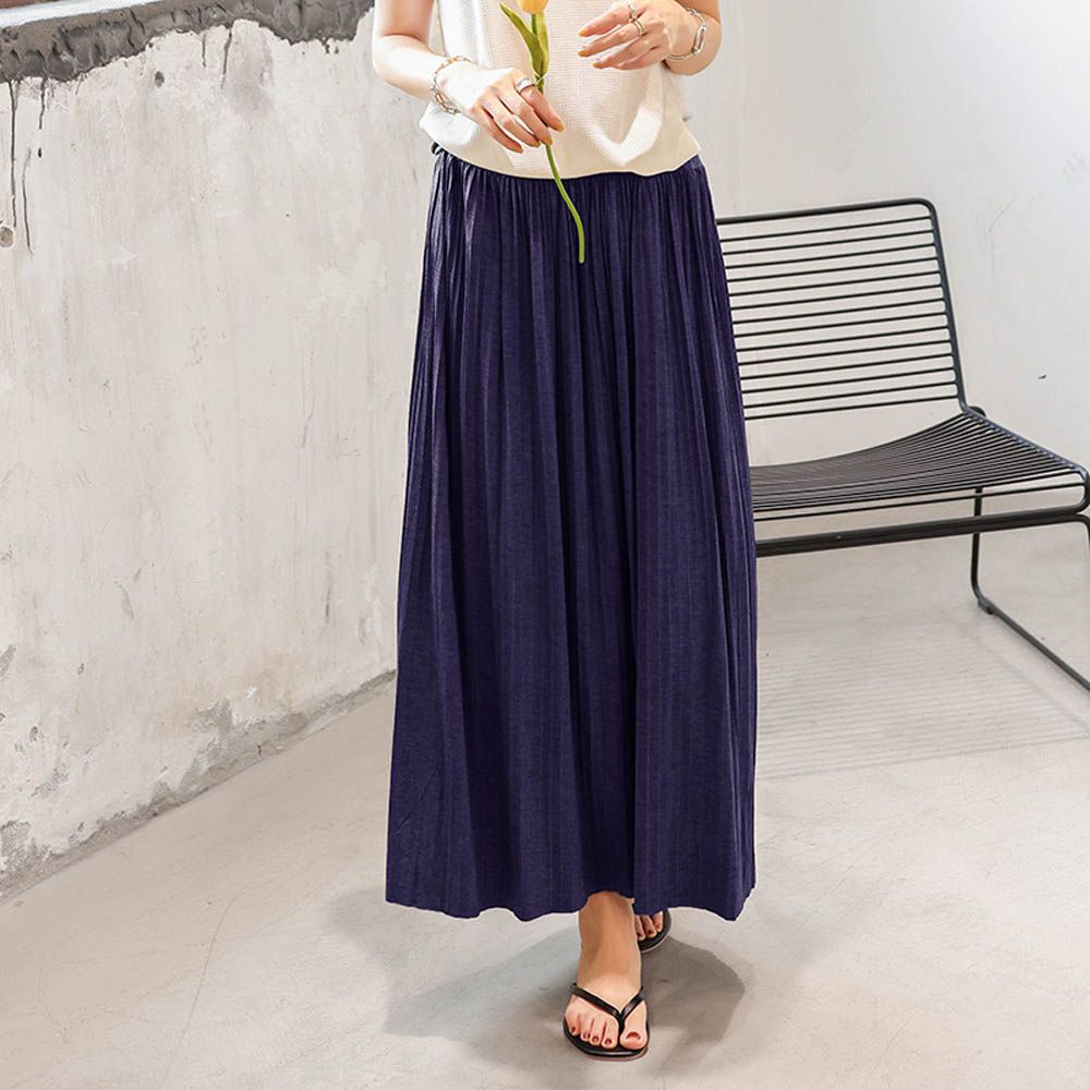 莫代爾舒適修身百摺長裙-藏青色 (F)